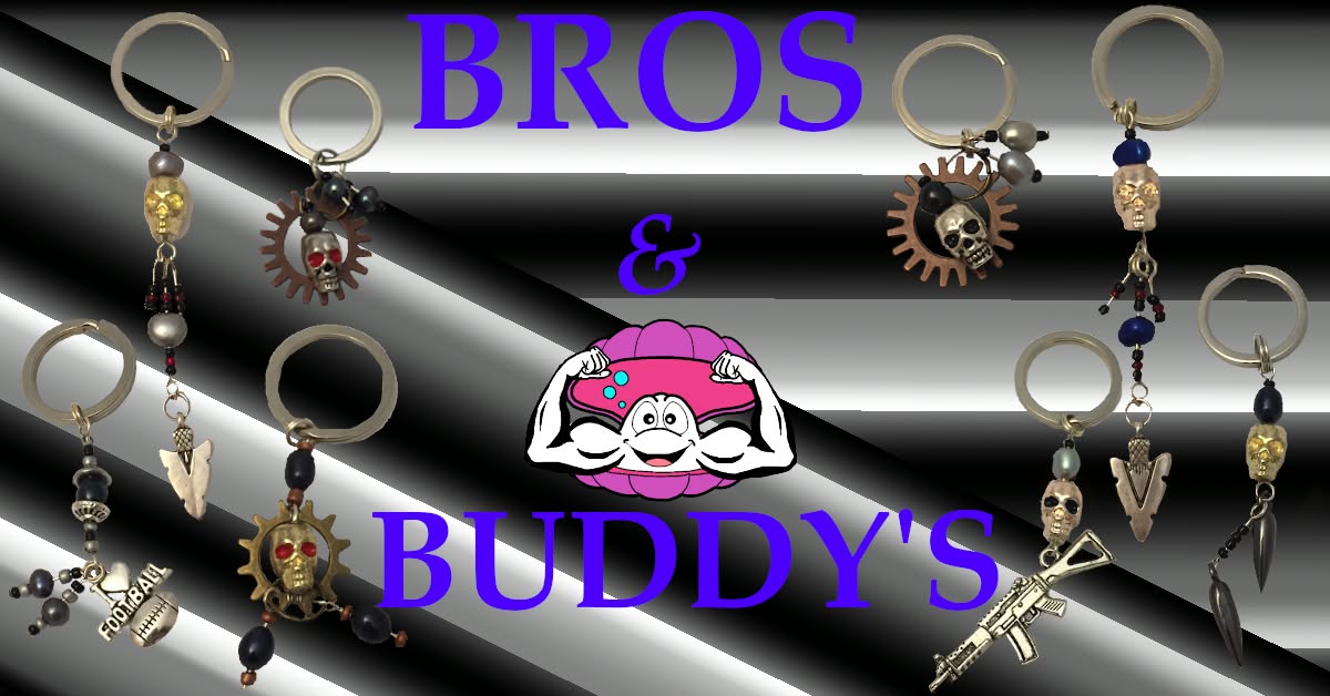 Handcrafted keychains with skulls, gears, and pearl accents